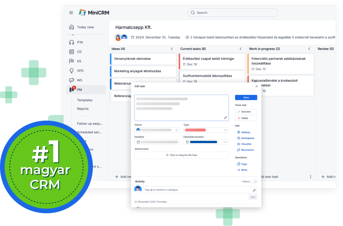 MiniCRM értékesítés