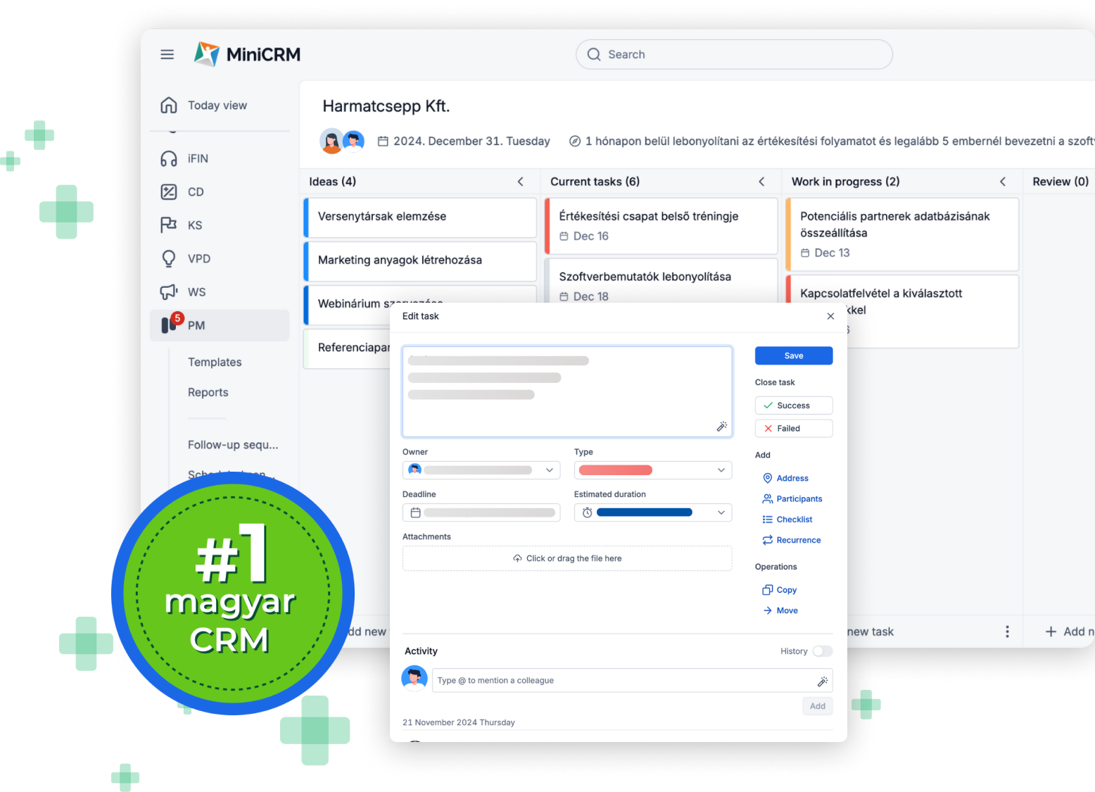 MiniCRM értékesítés